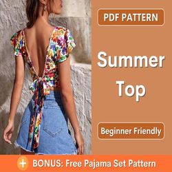 top sewing pattern | tie back top pattern | ruffled top pattern | crop top pattern | backless top | open back top