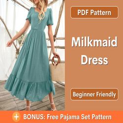 Milkmaid Dress Pattern | Dress Sewing Pattern | Cottagecore dress pattern | Prom Dress Pattern | Women Sewing Pattern