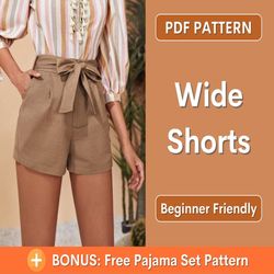 Shorts Sewing Pattern - PDF sewing pattern shorts- Wide shorts pattern - High waisted shorts pattern - Women short