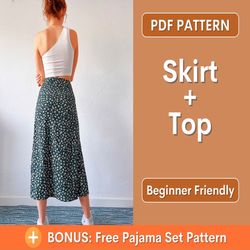 summer set pattern, skirt & crop top sewing pattern, skirt pattern, easy skirt, crop top pattern, begginer sewing
