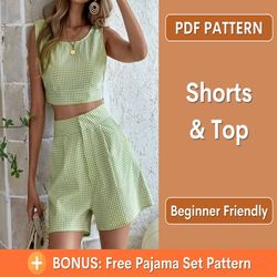 Shorts and Top Sewing Pattern | Shorts Pattern | Top Pattern | Crop Top Pattern | Backless Top, Easy Shorts pattern