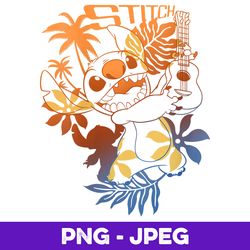 Womens Disney Lilo & Stitch Ukulele Floral Mashup V3 , PNG Design, PNG Instant Download