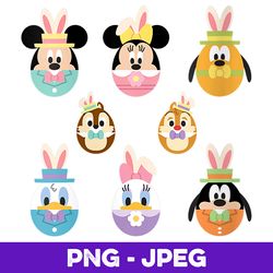 Womens Disney Mickey and Friends Cute Easter Bunny Ears V3 , PNG Design, PNG Instant Download