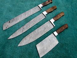 Stunning Custom Hand Made Damascus Steel Full Tang Kitchen Knife Set , Chef's Knife Set