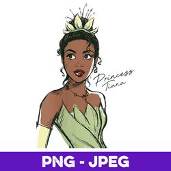 Womens Disney The Princess & The Frog Princess Tiana Sketch V3 , PNG Design, PNG Instant Download