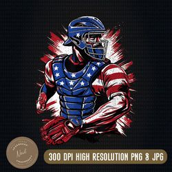 Patriotic Baseball Catcher Vintage American Flag 4th of July Png, PNG High Quality, PNG, Digital Download