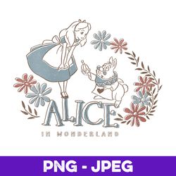 Womens Disney Alice In Wonderland Alice And White Rabbit Floral V3 , PNG Design, PNG Instant Download