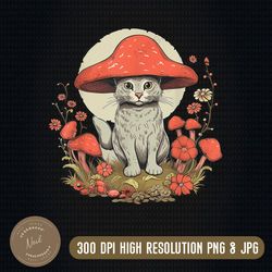 cottagecore aesthetic cat with mushroom hat png, png high quality, png, digital download