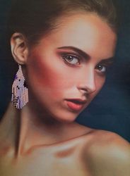 Long pastel fringe beaded Boho earrings. Abstract art earrings. Tassels beadwork statement jewelry. Gift for woman