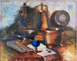 Large oil painting Still life Art Old painting Vintage style Vintage still life painting