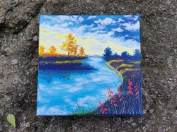 River Summer Landscape Oil Painting Original Art Small Original Art artwork by Inna Esina