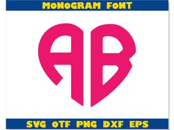 Monogram Heart Font otf svg png dxf | heart font svg, heart font name, monogram font cricut, heart font cricut svg