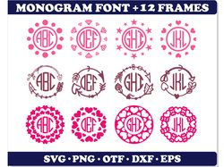Circle Monogram Font & 12 Monogram Frames svg | Round Monogram Letters, Circle Frame svg cricut, monogram frames svg