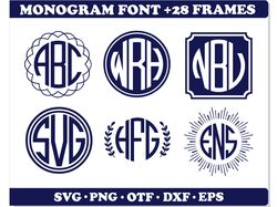 Circle Monogram Font & Frames | monogram frames svg, monogram font svg cricut, circle monogram font svg png ttf