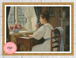 Cross Stitch Pattern,Straying Thoughts ,Pdf , Instant Download , Edmund Blair Leighton , Famous Painting,Full Coverage