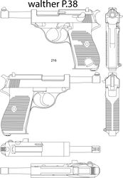 walther P.38 gun line art vector file for laser engraving, cnc router, cutting, engraving, cricut, vinyl