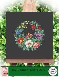 Vintage Cross Stitch Pattern Wildflower Wreath