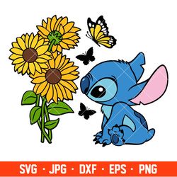 Stitch With Sunflowers Svg, Free Svg, Daily Freebies Svg, Cricut, Silhouette Vector Cut File