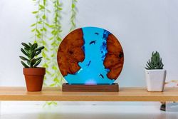 Sea turtle and couple Diver Night Lights, Ocean Night Light, Resin wood lamp, Home decor, Kids gift, Gift for mom, Lamp