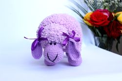 Crochet sheep purple nursery animal pillow