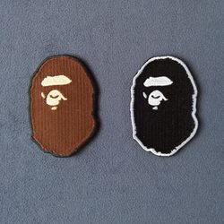 Bape Ape Head Sew on Patch Bathing ape Fully embroidered patch brown and black