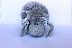 Sheep Gray Nursery Animal Pillow, Crochet Sheep Pillow