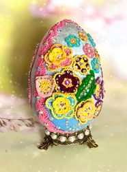 Collectible easter crochet velvet multicolour egg. easter family heirloom