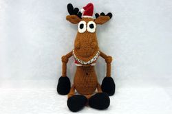 christmas deer gift toy, crochet reindeer unique baby gift, crochet santa deer