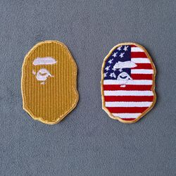 Bape Ape Head Sew on Patch Bathing ape Gold and American flag