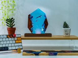 Home decor,birthday gifts,baby shark,Blue night light,wood resin lamp,unique lamp,table lamp,desk lamp,Gifts for him,Gif