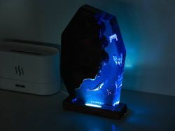 Home decor,birthday gifts,baby shark,Blue night light,wood resin lamp,unique lamp,table lamp,desk lamp,Gifts for him,Gif