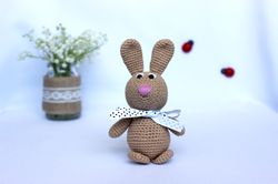 Cute bunny soft toy gift, beige rabbit handmade toy, bunny amigurumi stuffed animal, Easter bunny