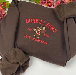 Donkey Kong Embroidered Crewneck, Super mario Embroidered Sweater, Super mario Hoodies, Unisex Shirts