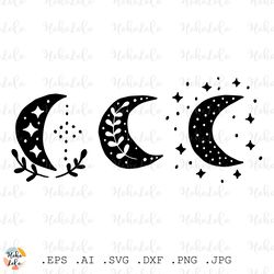 Moon Svg, Magic Mystical Moon, Moon Silhouette, Moon Clipart Png, Moon Cricut, Moon Linocut Png, Boho Moon