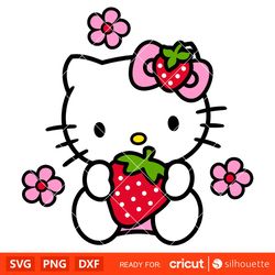 Strawberry Hello Kitty Svg, Sanrio Svg, Hello Kitty Svg, Kawaii Svg, Cricut, Silhouette Vector Cut File