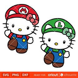 Mario & Luigi Hello Kitty Bundle Svg, Super Mario Svg, Mario Bros Svg, Kawaii Svg, Cricut, Silhouette Vector Cut File