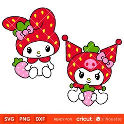 Strawberry My Melody & Kuromi Bundle Svg, Sanrio Svg, Hello Kitty Svg, Kawaii Svg, Cricut, Silhouette Vector Cut File