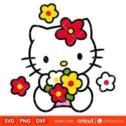 Flower Hello Kitty Svg, Sanrio Svg, Hello Kitty Svg, Kawaii Svg, Cricut, Silhouette Vector Cut File