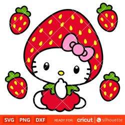 Hello Kitty Strawberry Svg, Sanrio Svg, Hello Kitty Svg, Kawaii Svg, Cricut, Silhouette Vector Cut File