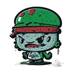 Digital Art: Futuristic Evil Cartoon Character in a Green Hat - Dark Delights