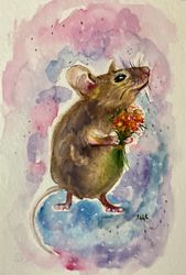 Mouse Watercolor Print, Goblincore Watercolor Poster, Mice Art, Cottagecore Decor, Baby Mouse Art, A4 Print