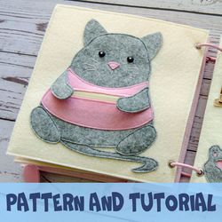 Quiet book page PDF, SVG Pattern and Tutorial, Fat Cat with fish