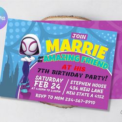 Spider Girl Editable Printable Invitation Personalized Instant Download