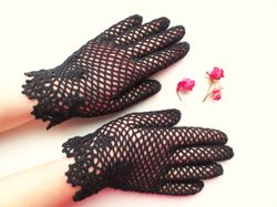 Gothic Lace Gloves Black Crochet Bridal Gloves Mother of Bride Gloves Womens Summer Gloves Civil War Wedding Lace Gloves