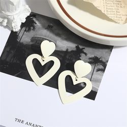 Stylish Milk White Heart Earrings with Hollow Out Design - 925 Silver Needles - Women's Fashion Accessories