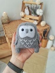 Owl gray toy baby guardian messenger handmade specially for newborn. Harry Potter Hedwig. Stuffed owl toy for baby gift.
