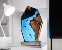 Epoxy night light,scuba diving gift,gifts for him,diorama,Night Light Lamp,Ocean World,anniversary gift,home decor,wood