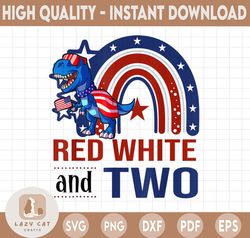 Red White And Two Png, rainbow 4th of July - american flag, Dinosaur t rex- sublimation design download -Patriotic