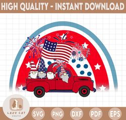 4th Of July Gnome Truck Rainbow USA Flag Independence Day Png Sublimation Design, 4th Of July Png, Patriotic Gnomes Png