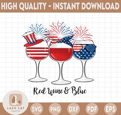 4th Of July PNG, Red Wine Blue 4th July Png, Patriotic Wine Glasses PNG, Red Wine And Blue 4th Of July Glasses